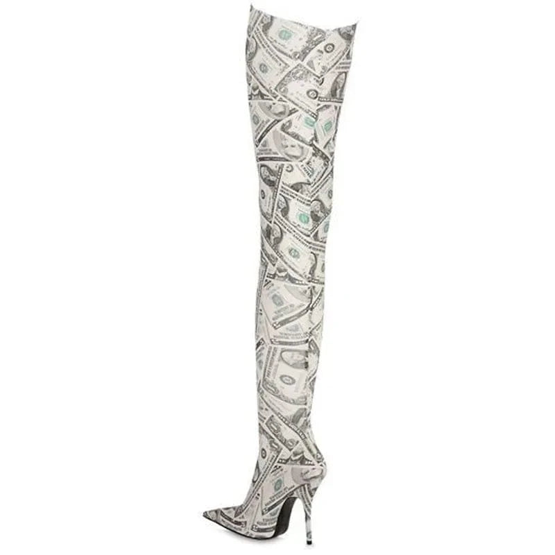 14 / 3 BUSY GIRL CHT2215 women boots fashion high heel pointed toe nightclub runway show legging stretch over the knee thigh high boots