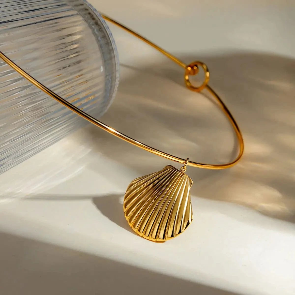 14.5cm / N2161 N2161 Jewelry Ocean Series Stainless Steel Choker Necklace Smooth Shell Pendant Collar Neck Choker Girls