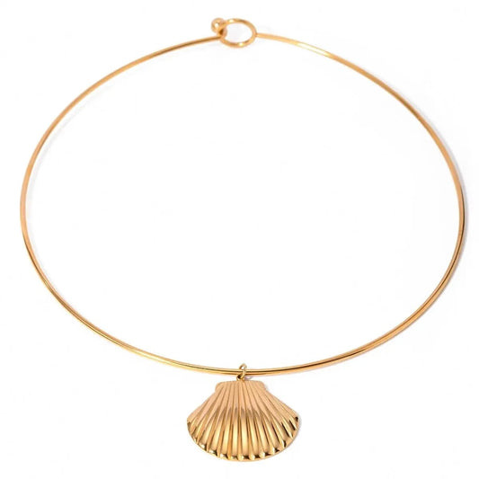 14.5cm / N2161 N2161 Jewelry Ocean Series Stainless Steel Choker Necklace Smooth Shell Pendant Collar Neck Choker Girls