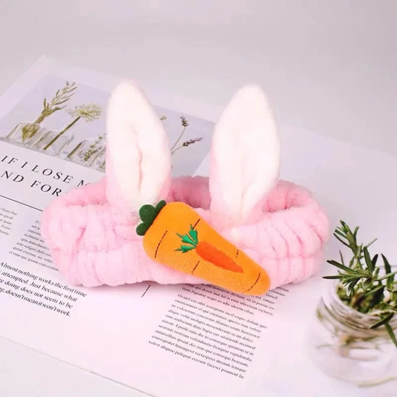 14 Carrot Pink Rabbit Ear Elastic Headband Custom Logo OMG Bowknot Wash Face Hairband Rabbit Cat Ear Cute Plush Lady Soft Women Elastic Hair Band Flannel Make up Headbands