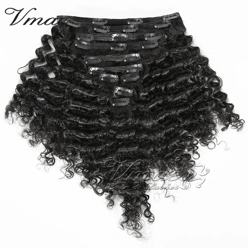 14 Inches / 3B VMAE Wholesale Raw Remy Virgin Human Hair Extensions Clip Ins Wavy Afro Kinky Curly Clip In Hair Extensions for Black Women