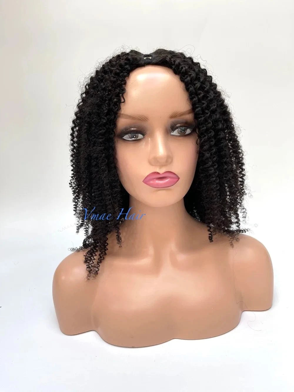 14 Inches / 4A VMAE Mongolian Virgin Cuticle Aligned Raw Hair Afro Kinky Curly U Part Human Hair Wig with Lace Base Style 4C for Black Women