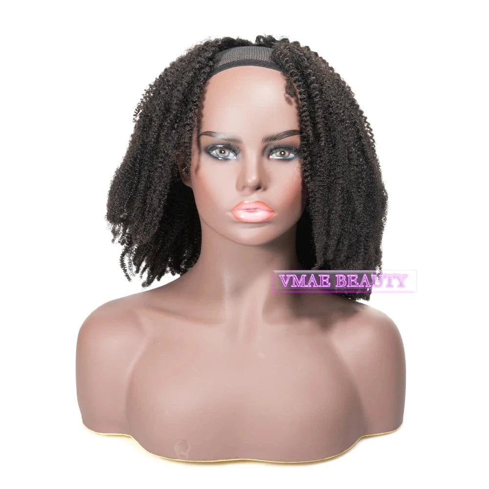 14 Inches / 4B VMAE Mongolian Virgin Cuticle Aligned Raw Hair Afro Kinky Curly U Part Human Hair Wig with Lace Base Style 4C for Black Women