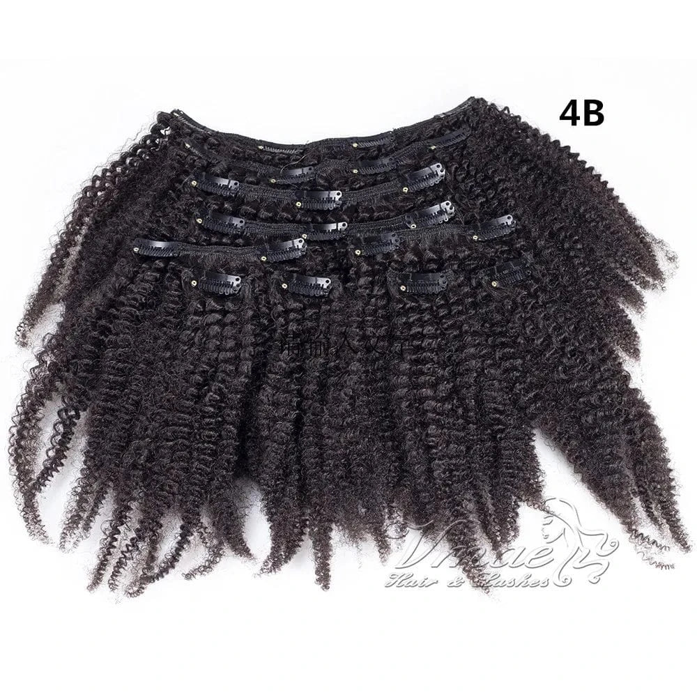 14 Inches / 4B VMAE Wholesale Raw Remy Virgin Human Hair Extensions Clip Ins Wavy Afro Kinky Curly Clip In Hair Extensions for Black Women