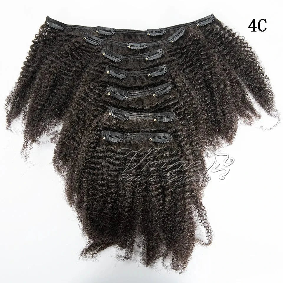 14 Inches / 4C VMAE Wholesale Raw Remy Virgin Human Hair Extensions Clip Ins Wavy Afro Kinky Curly Clip In Hair Extensions for Black Women