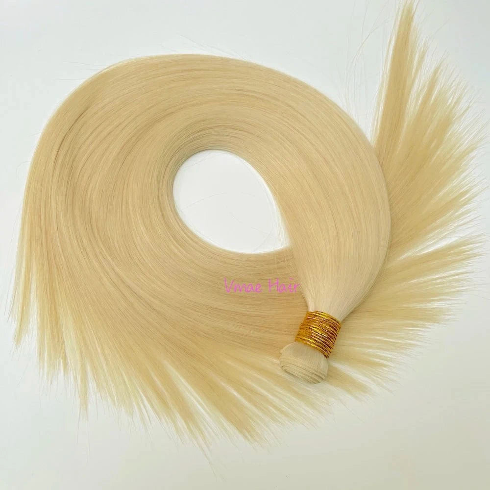 14 Inches / #60 VMAE Raw Cuticle Aligned Double Drawn Straight Russian Human Hair Hand Tied Flat Invisible Genius Weft Hair Extensions