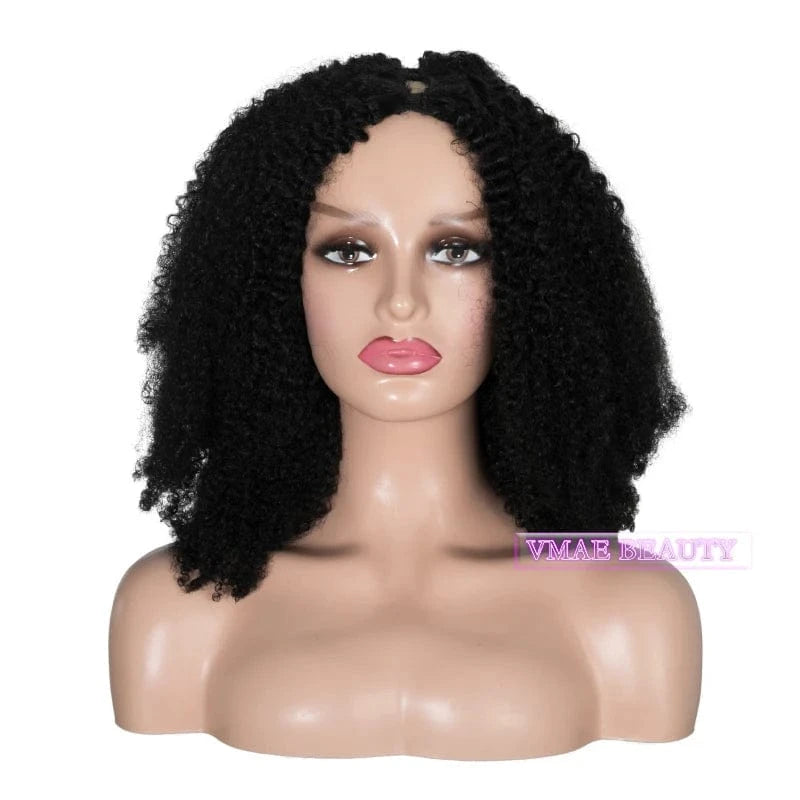 14 Inches / Afro Curly A VMAE Mongolian Virgin Cuticle Aligned Raw Hair Afro Kinky Curly U Part Human Hair Wig with Lace Base Style 4C for Black Women
