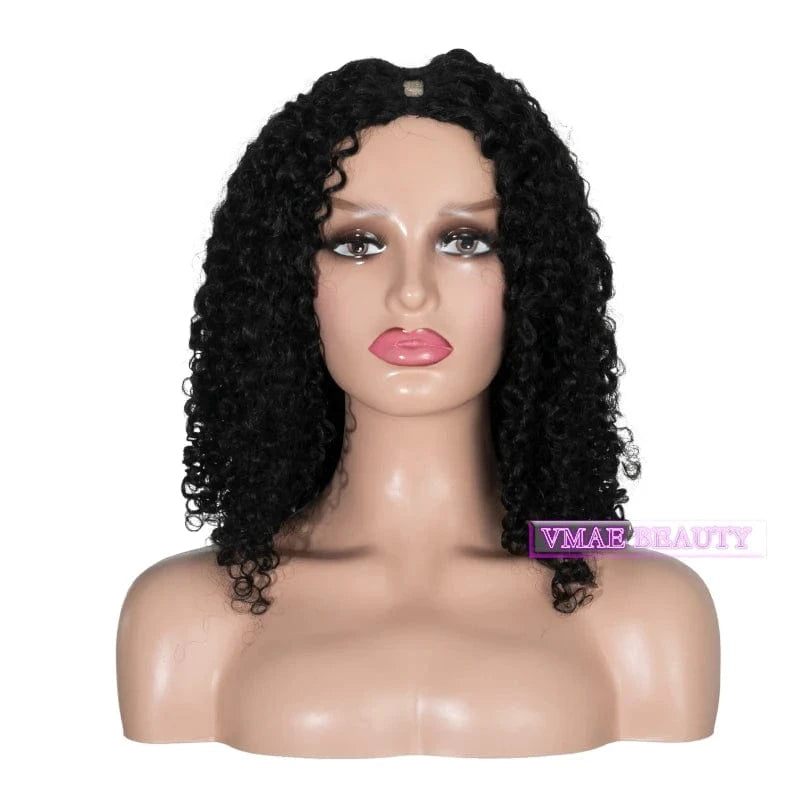 14 Inches / Afro Kinky Curly A VMAE Mongolian Virgin Cuticle Aligned Raw Hair Afro Kinky Curly U Part Human Hair Wig with Lace Base Style 4C for Black Women