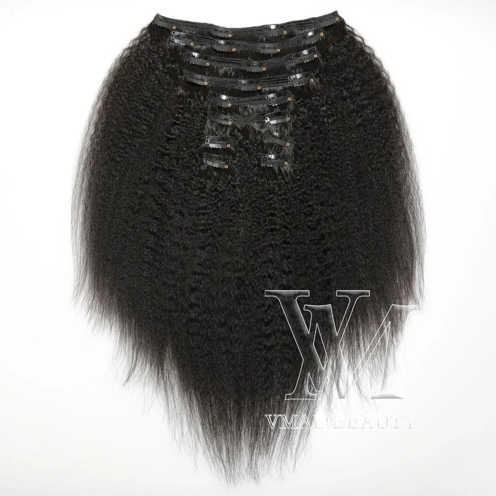 14 Inches / Coarse kinky 100g VMAE Indian Full Cuticle Aligned Virgin Wholesale Remy Human Hair Extensions Clip Ins Kinky Straight Clip In Hair Extensions