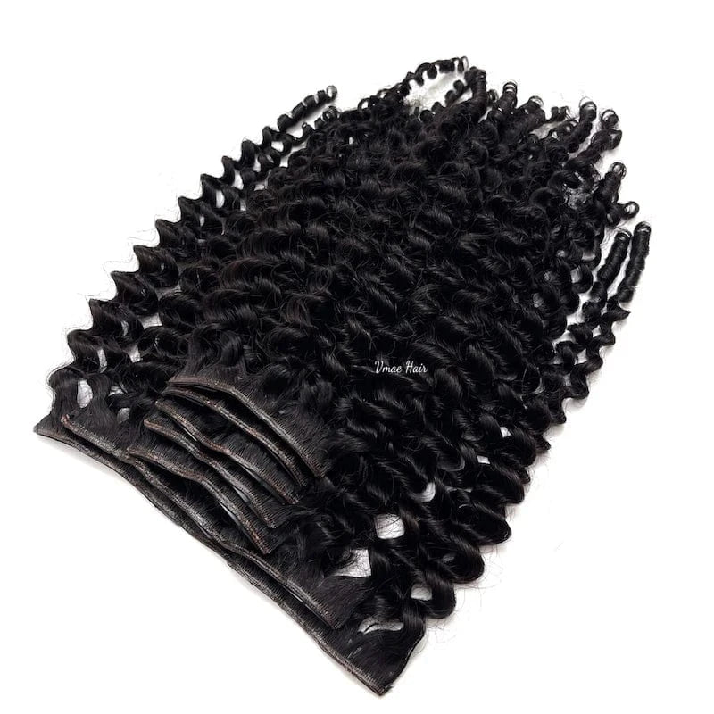 14 Inches / custom curly VMAE Wholesale Raw Vietnamese Remy Human Hair Afro Kinky Curly PU Genius Invisible Clip-in Seamless Clip In Hair Extension