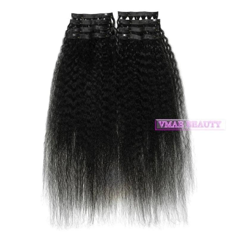 14 Inches / kinky straight 100g VMAE Cuticle Aligned Remy Raw Hair For Black Women Clip Ins Afro Kinky Curly Human Hair Seamless Clip In Hair Extensions