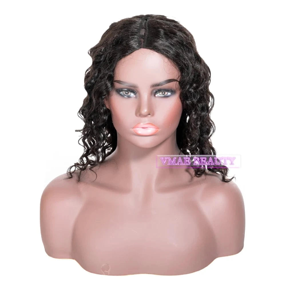 14 Inches / Loose wave VMAE Mongolian Virgin Cuticle Aligned Raw Hair Afro Kinky Curly U Part Human Hair Wig with Lace Base Style 4C for Black Women