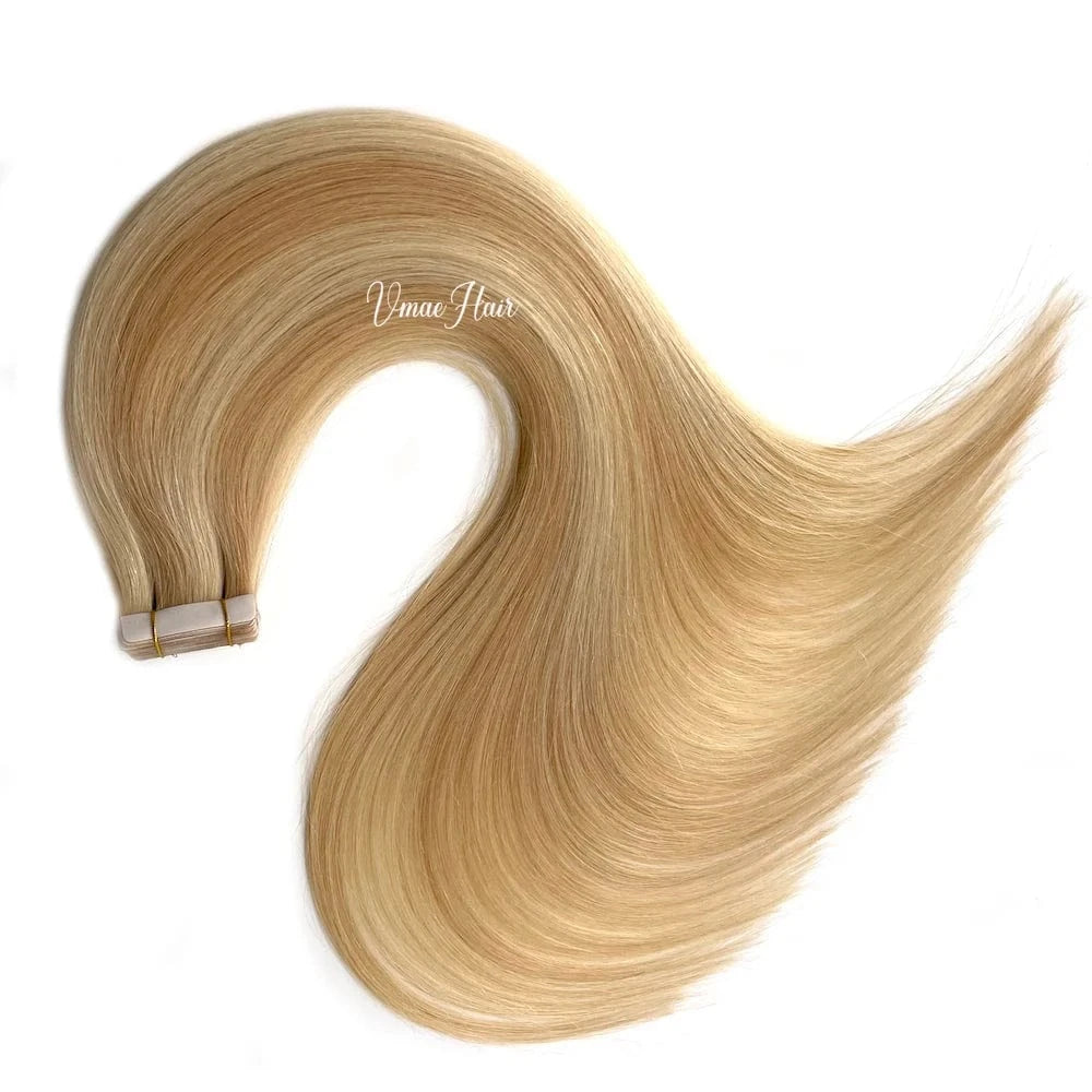 14 Inches / P18/60 Vmae 100% Human Hair Extensions Russian Raw Straight Remy Ombre 613 Blonde Tape In Highlight Color with 100% Human Material