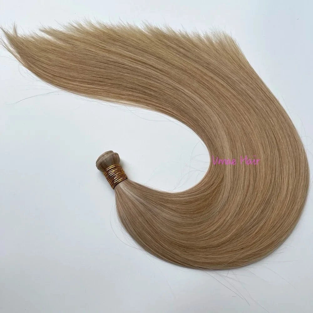 14 Inches / P27/613 VMAE Double Drawn Straight Hand Tied Invisible Virgin Remy Cuticle Aligned Genius Russian Weft Human Hair Extensions Human Hair