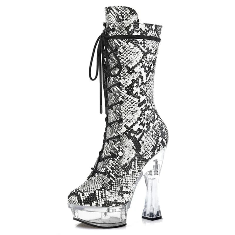 14cm Serpentine ankle boots women fashion short boots winter footwear 6 inch high heel shoes sexy snow Exotic Dancer shoes