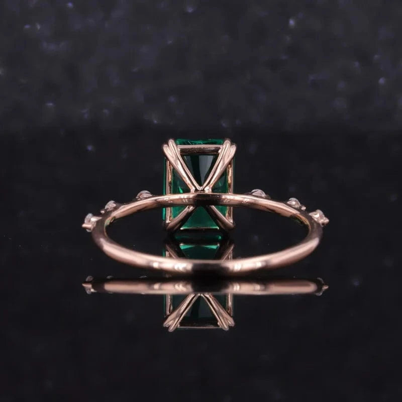14k gold engagement ring 6x8 lab grown columbia emerald cut  statement rings for women.