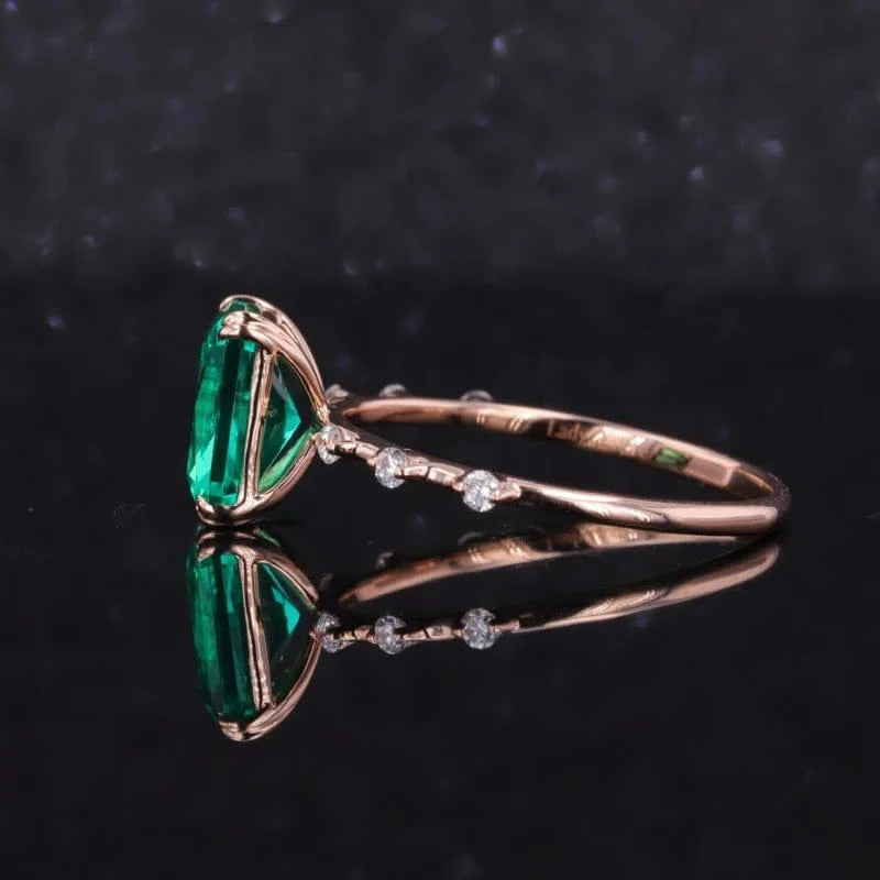 14k gold engagement ring 6x8 lab grown columbia emerald cut  statement rings for women.