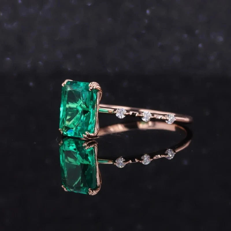 14k gold engagement ring 6x8 lab grown columbia emerald cut  statement rings for women.