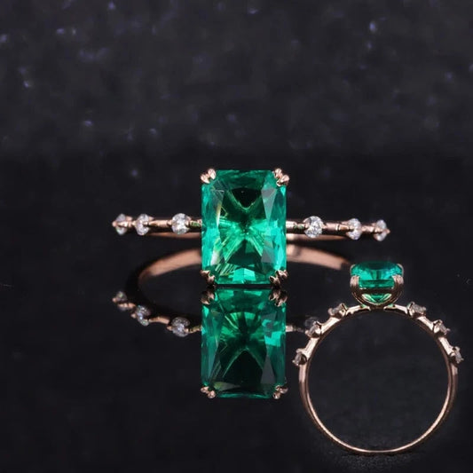 14k gold engagement ring 6x8 lab grown columbia emerald cut  statement rings for women.