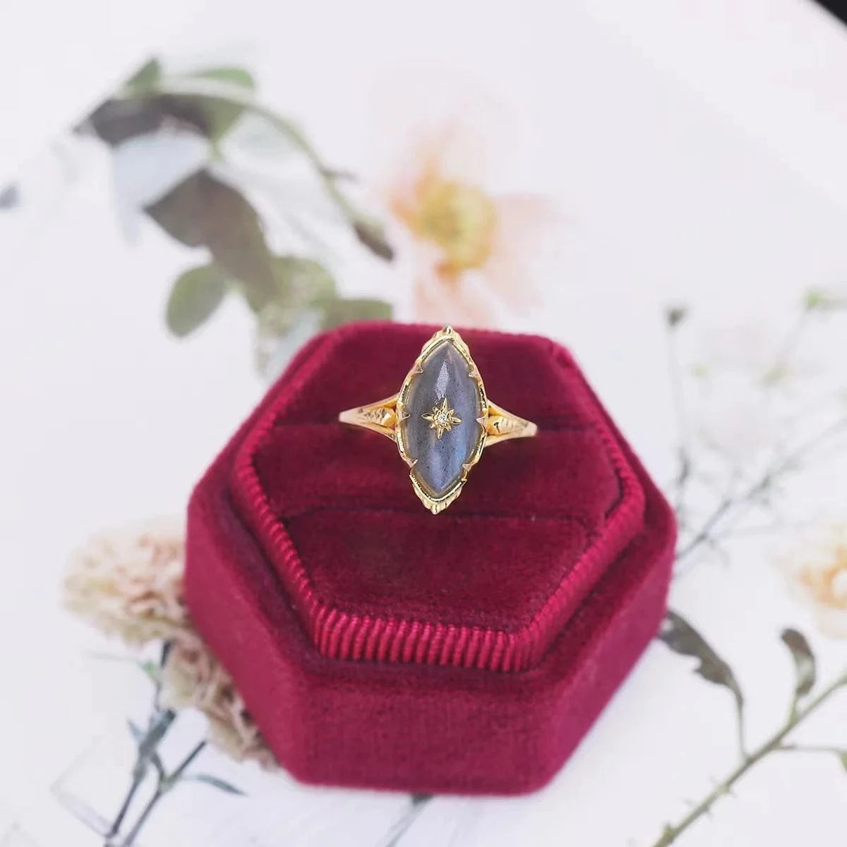 14k gold plated 925 sterling silver fine  designer jewelry Fashion healing crystal gemstone jewelry natural labradorite ring