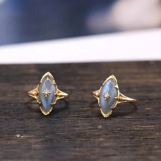 14k gold plated 925 sterling silver fine  designer jewelry Fashion healing crystal gemstone jewelry natural labradorite ring