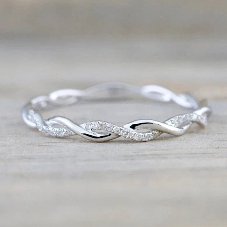 14K Gold Plated Cubic Zirconia Twisted Rope Eternity Band for Women Promise Ring for Girls FBA Dropship