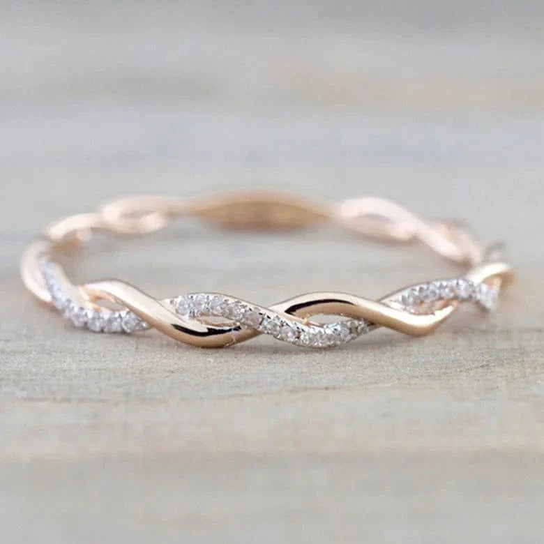 14K Gold Plated Cubic Zirconia Twisted Rope Eternity Band for Women Promise Ring for Girls FBA Dropship