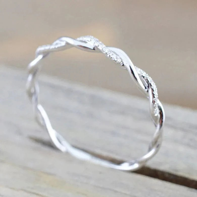14K Gold Plated Cubic Zirconia Twisted Rope Eternity Band for Women Promise Ring for Girls FBA Dropship