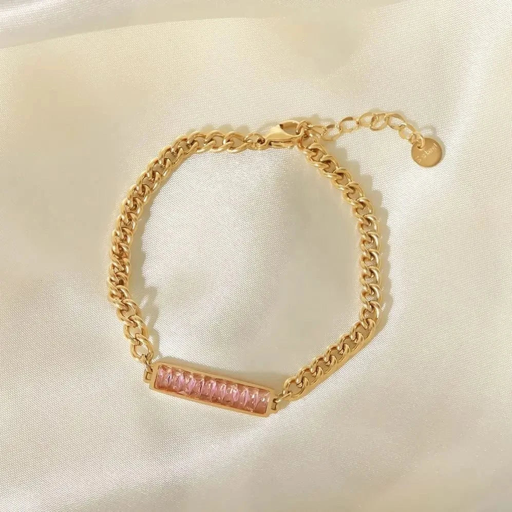 14k Gold Plated Square Cubic Zirconia High Quality Stainless Steel Bracelets Ladies Jewelry