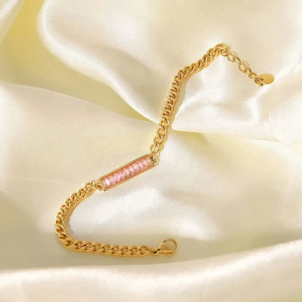 14k Gold Plated Square Cubic Zirconia High Quality Stainless Steel Bracelets Ladies Jewelry