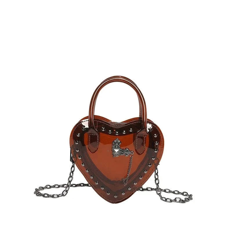 15*17*6cm / Brown IDOIT New Arrivals Ladies Fashion Stylish Handbag Y2k Heart Girls Purse Trendy Chain Shoulder Crossbody Bag For Women
