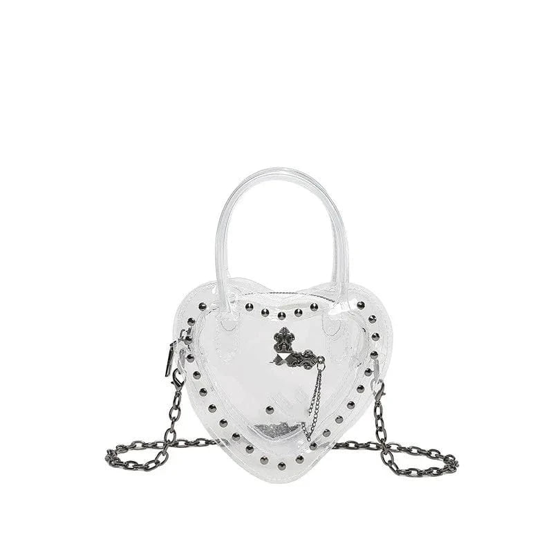 15*17*6cm / White IDOIT New Arrivals Ladies Fashion Stylish Handbag Y2k Heart Girls Purse Trendy Chain Shoulder Crossbody Bag For Women