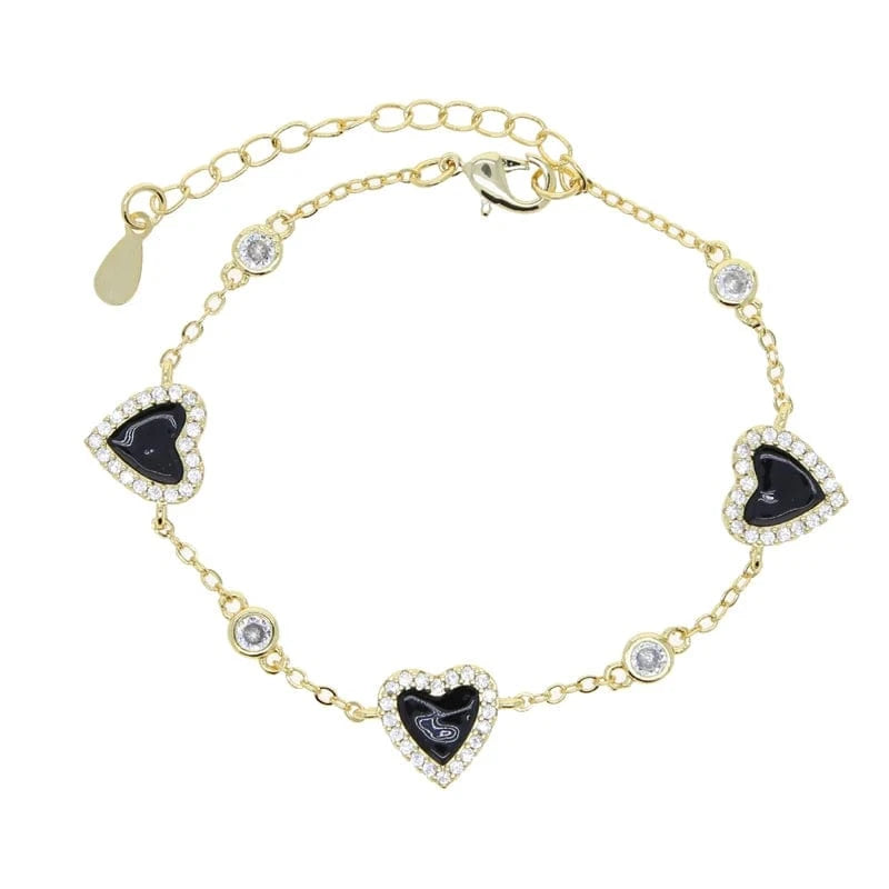 15+4cm / YB21-Black 18K Gold Plated New Fashion Women Jewelry 5A CZ White Turquoise Heart Link Chain Bracelet
