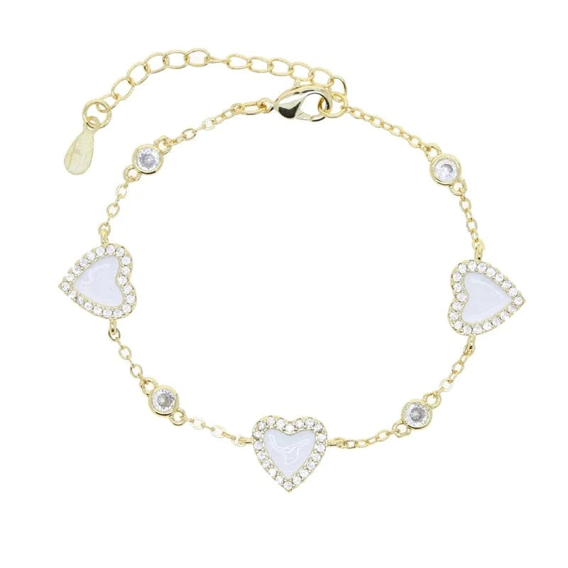 15+4cm / YB21-White 18K Gold Plated New Fashion Women Jewelry 5A CZ White Turquoise Heart Link Chain Bracelet