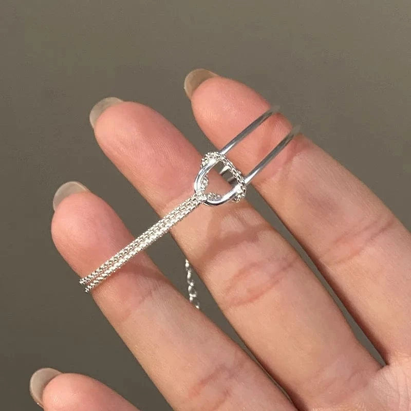 15.5+3.5cm / silver Genuine 925 Sterling Silver Double Layer Chain Knot Bracelet & Bangle For Women Fine Jewelry
