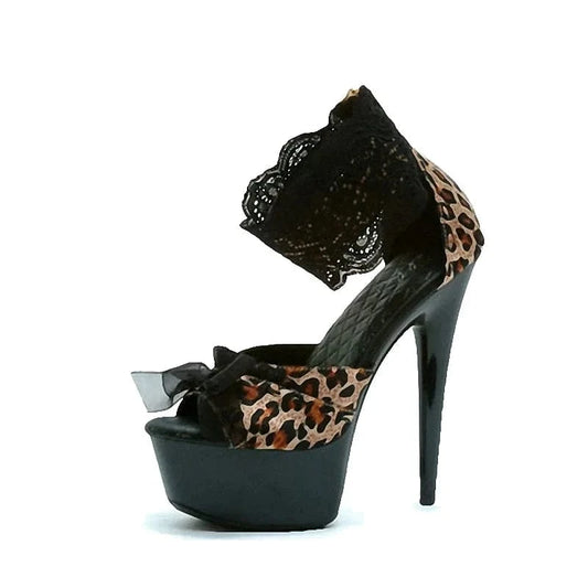 15 cm new Stiletto High Heels striptease shoes fashion leopard print lace leaky toe platform large sandals