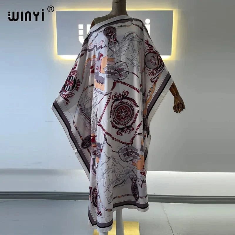 15 / One Size Africa Fashion Blogger Recommend Popular printed Silk Kaftan Maxi dresses Loose Summer Beach Bohemian kaftan long dress for lady