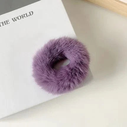 15 Purple Plush Hair Ties Cute Plush Rabbit Ear Hair Rope Lovely Ring Women Autumn Winter High Elastic Band Scrunchies Fur Hair Ties for Girls