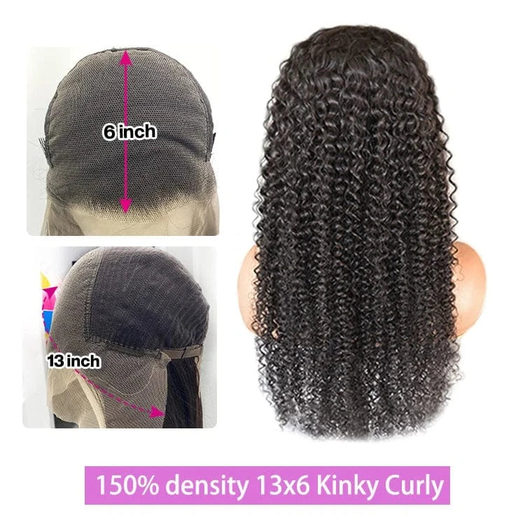 150 density 13x6 Kinky Curly / 28 Inches Transparent 13X6 Frontal Lace Wig 100% Raw Virgin Human Hair Straight Lace Front Wig