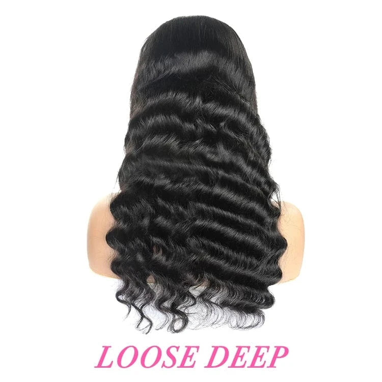 150 density 5x5 Loose Deep / 38 Inches Wholesale Brazilian Raw HD Human Hair Transparent Lace Front Wig For Black Women, Deep Wave 13*4 HD Swiss Lace Frontal Wigs