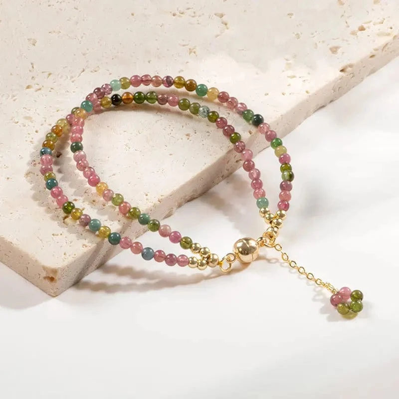 15cm Rainbow tourmaline 3mm rainbow pearl tourmaline bracelet Fashion temperament Chinese style woven magnet crystal hand jewelry
