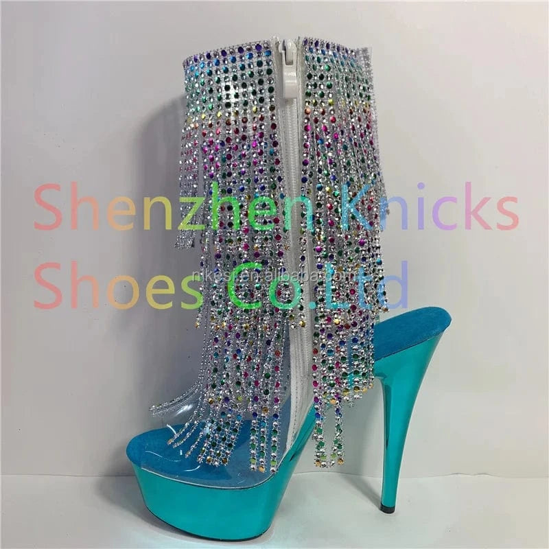 15cm sexy tassel autumn/winter thin heel high heel back lace-up steel pipe dance shoes