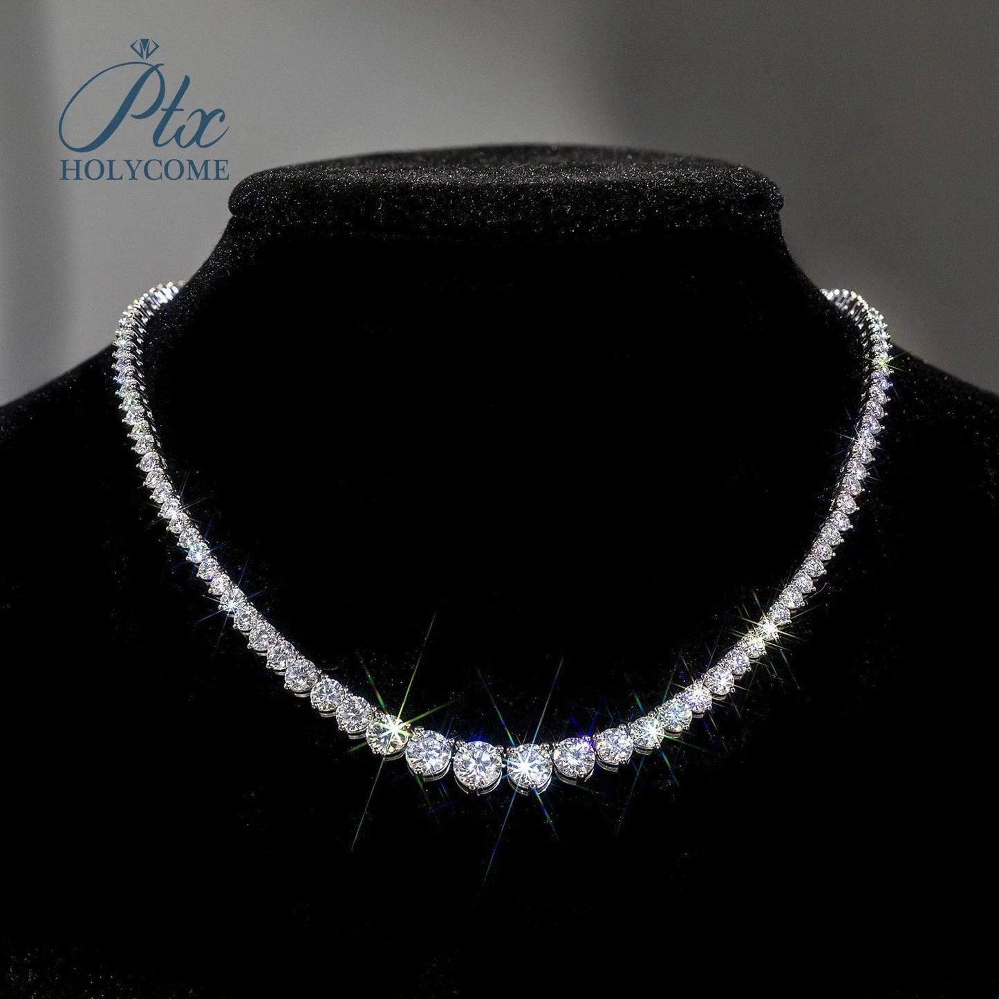 15inches / White Holycome GRA Brilliant Round Cut 925 Sterling Silver Moissanite VVS Diamond Tennis Necklace Jewelry Customized For Women