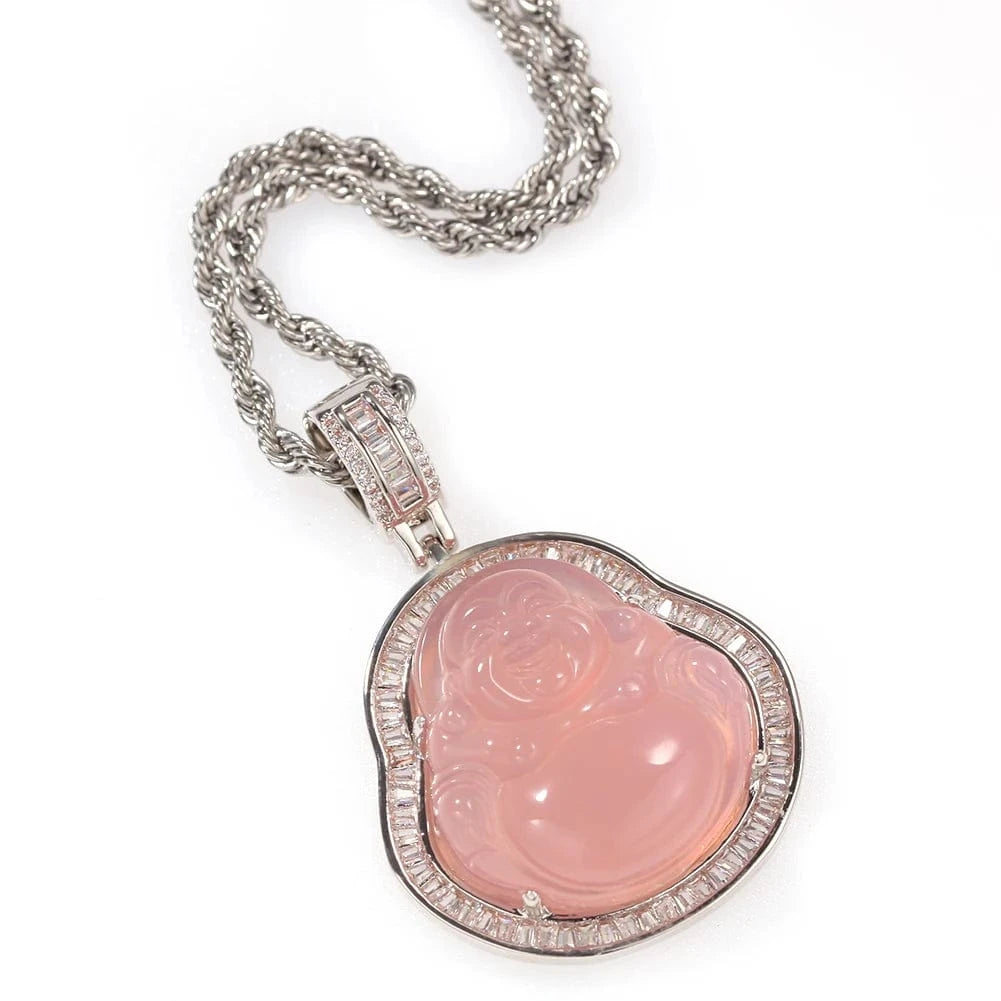 16''/18''/20''/22''/24'' Rope Chain / Gold+Pink Hip Hop Iced Out Pink Green Red Agate Jade Buddha Pendant for Women Men Necklace Baguette CZ Rapper Jewelry buddha necklace
