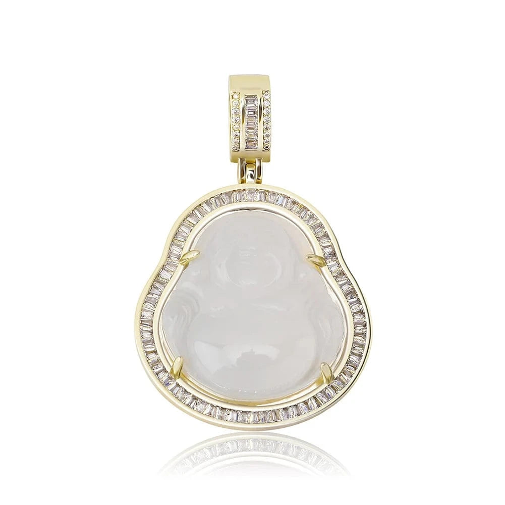 16''/18''/20''/22''/24'' Rope Chain / Gold+White Hip Hop Iced Out Pink Green Red Agate Jade Buddha Pendant for Women Men Necklace Baguette CZ Rapper Jewelry buddha necklace