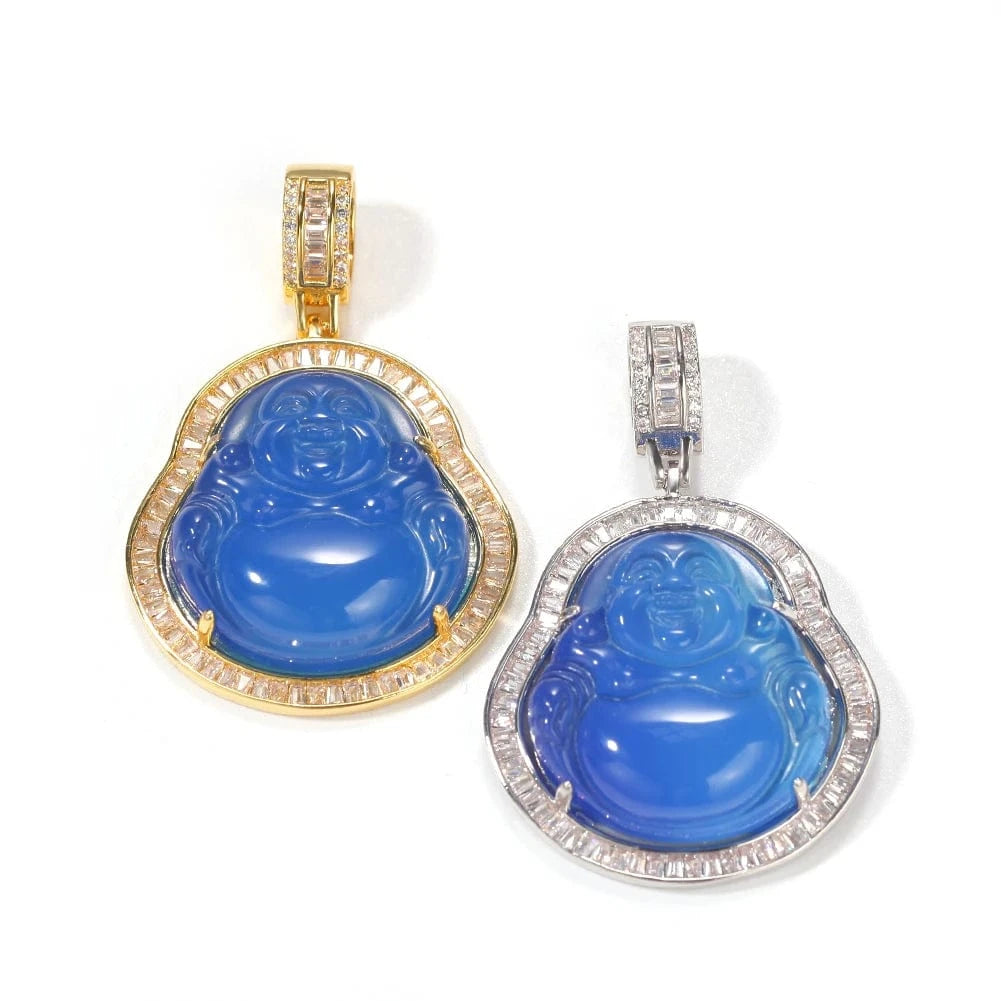 16''/18''/20''/22''/24'' Rope Chain / Silver+Blue Hip Hop Iced Out Pink Green Red Agate Jade Buddha Pendant for Women Men Necklace Baguette CZ Rapper Jewelry buddha necklace