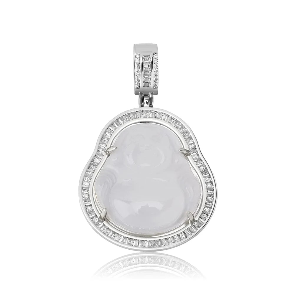 16''/18''/20''/22''/24'' Rope Chain / Silver+White Hip Hop Iced Out Pink Green Red Agate Jade Buddha Pendant for Women Men Necklace Baguette CZ Rapper Jewelry buddha necklace