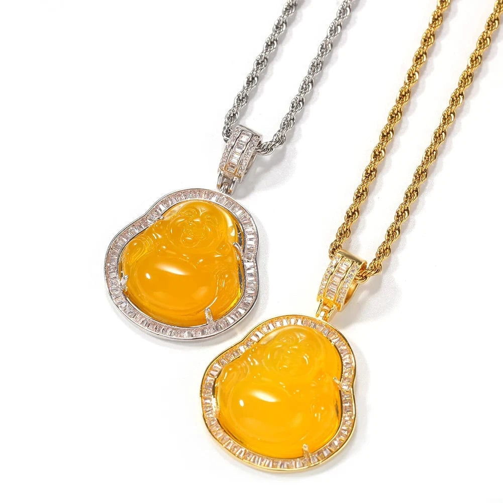 16''/18''/20''/22''/24'' Rope Chain / Silver+Yellow Hip Hop Iced Out Pink Green Red Agate Jade Buddha Pendant for Women Men Necklace Baguette CZ Rapper Jewelry buddha necklace