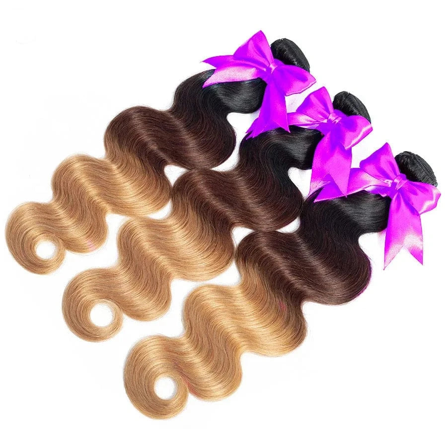 16 Inches / 1B/4/27 Human Hair Extensions deep curly bundles With Lace Closure 1B/4/27 Ombre body wave european hair brazilian hair bundles