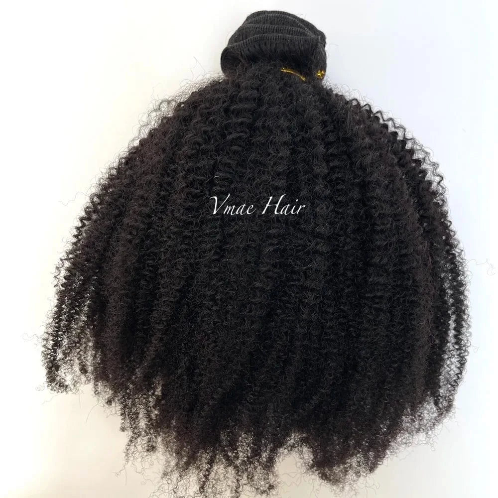16 Inches / 4B VMAE Mongolian 3A Kinky Curls Afro 100% Remy Human Hair Clip-In Extension Natural Wave Style for Black Women